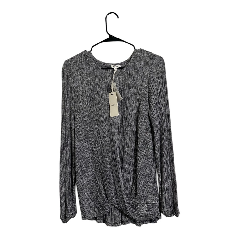 Pleione Black Heather Ribbed Twist Front Long Sleeve Top Women's Size Large- NWT